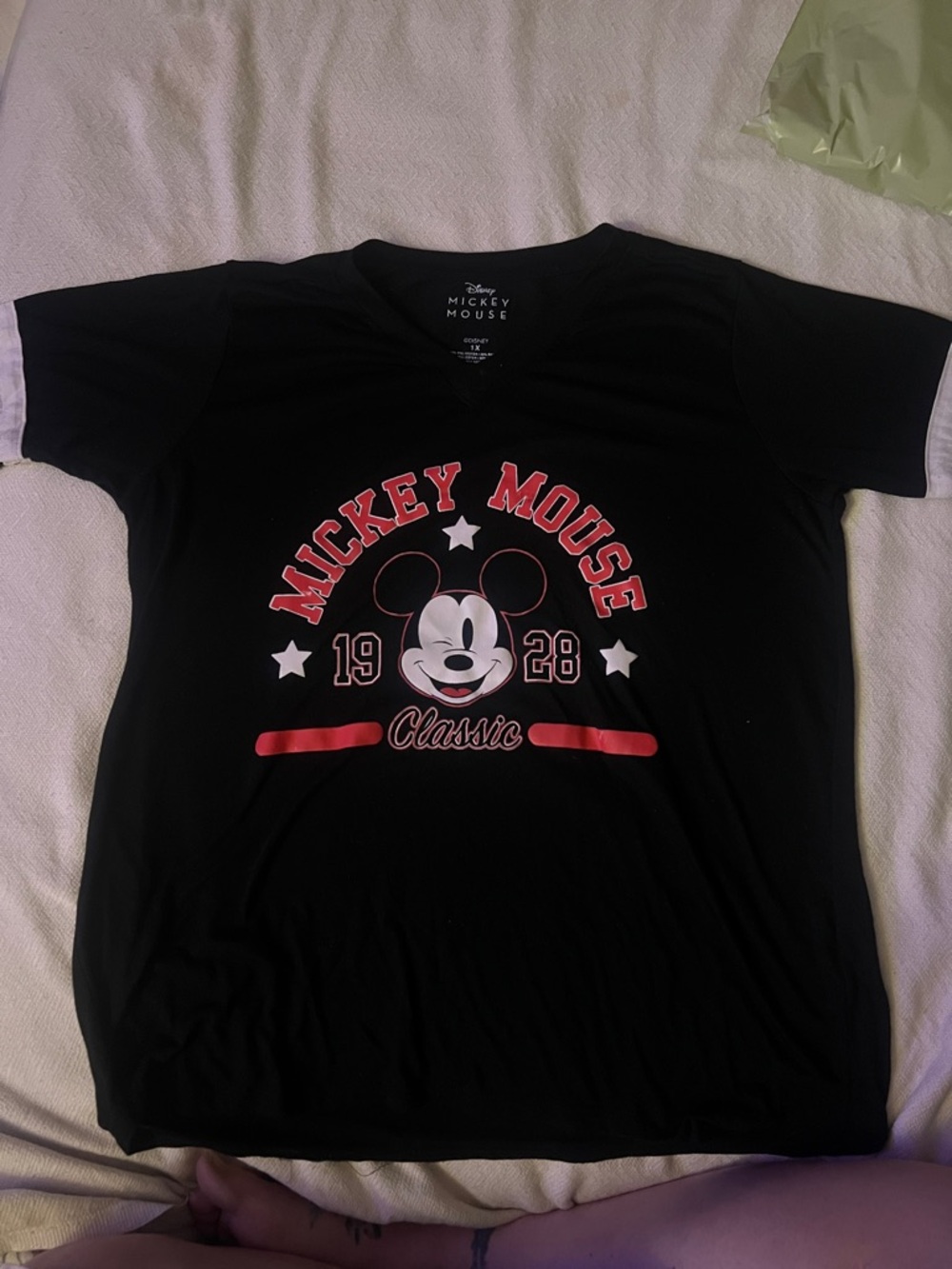 Disney Black Mickey Mouse Classic Graphic Tee with Red Accents